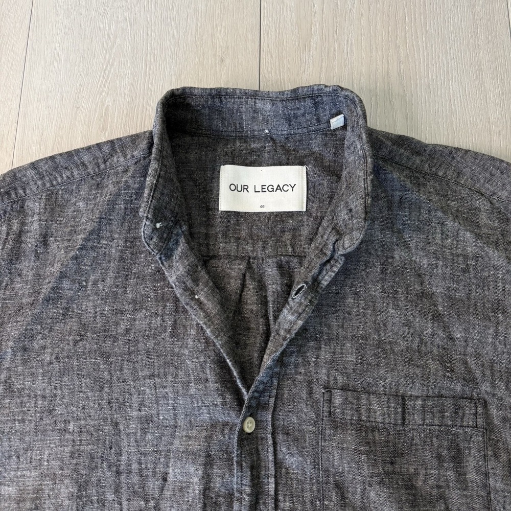 Our Legacy Chambray Shirt Charcoal Hemp Cotton Button Down Mens Size 48 Portugal
